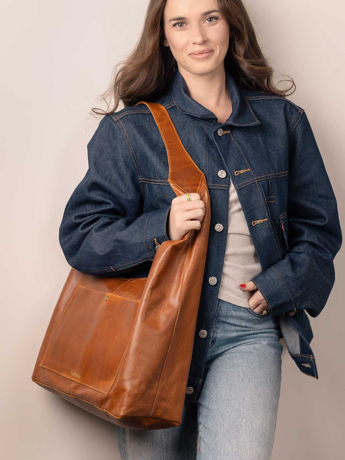 Elevated Leather Hobo Purse in Cognac