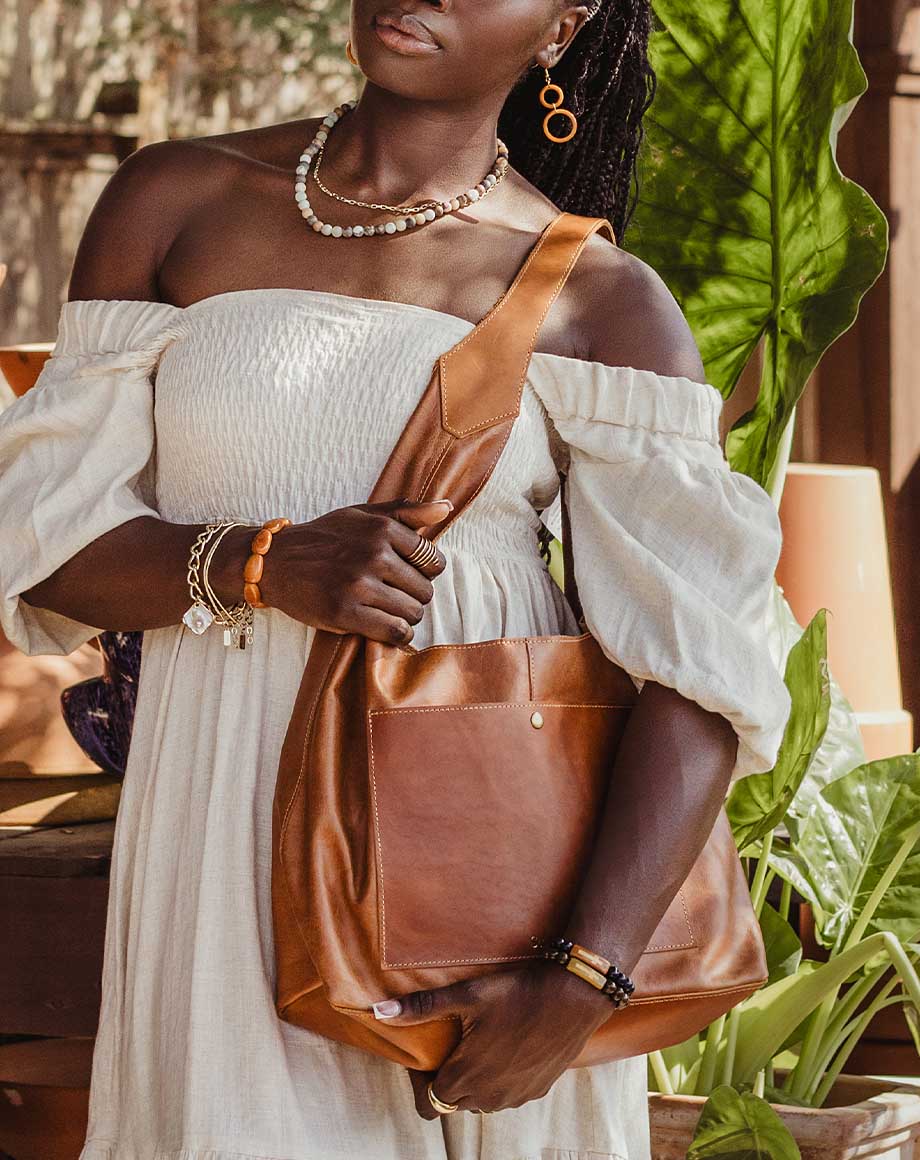 Elevated Leather Hobo Purse in Cognac