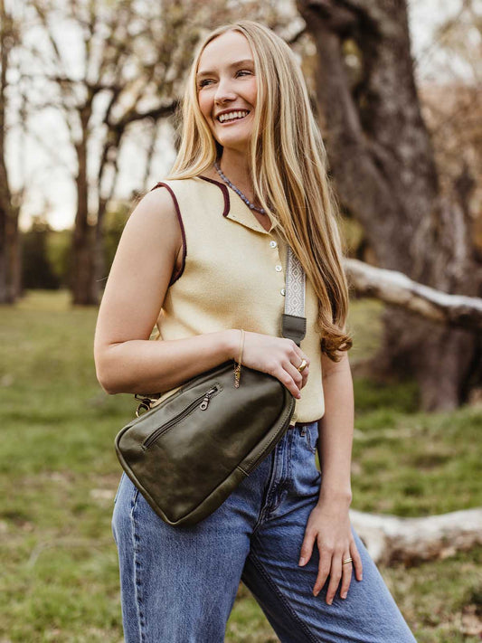 Sling Leather Crossbody Purse in Sage