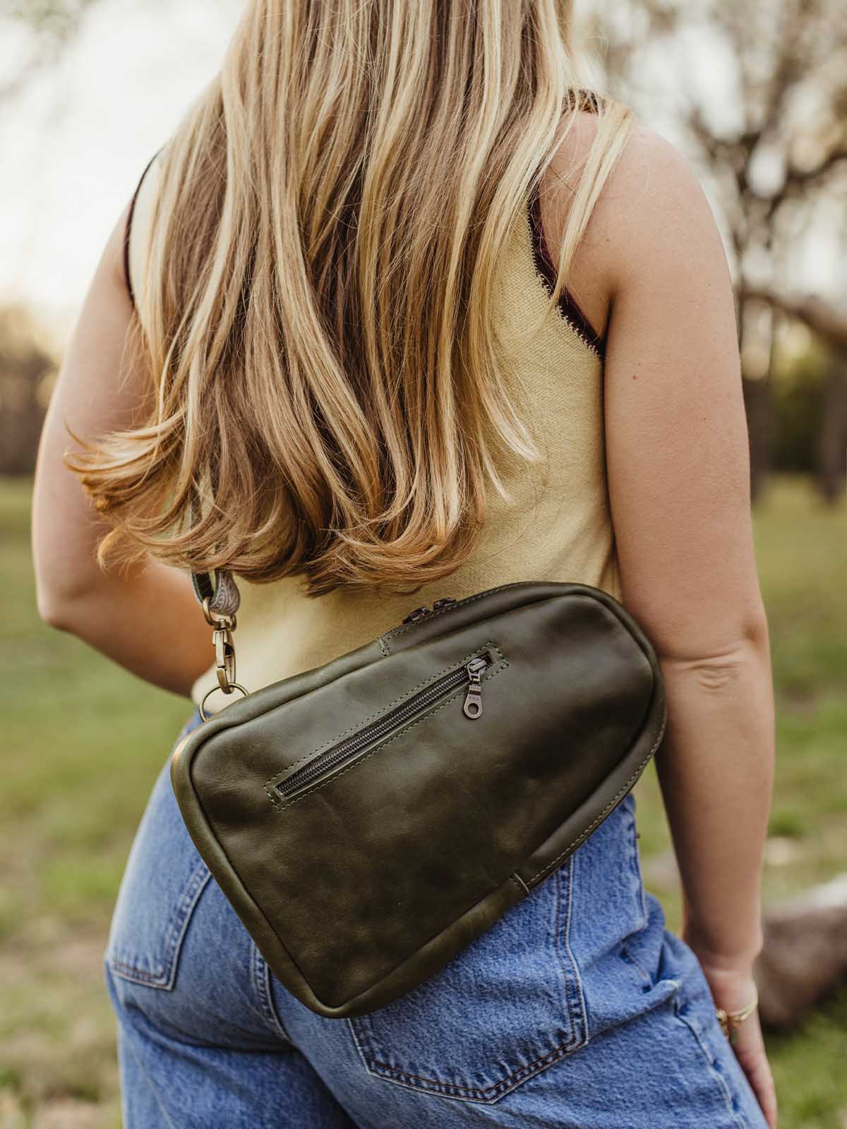 Sling Leather Crossbody Purse in Sage