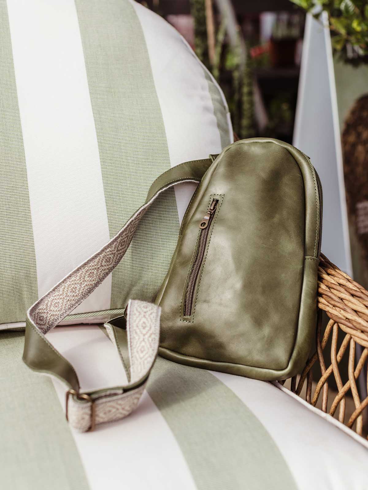 Sling Leather Crossbody Purse in Sage