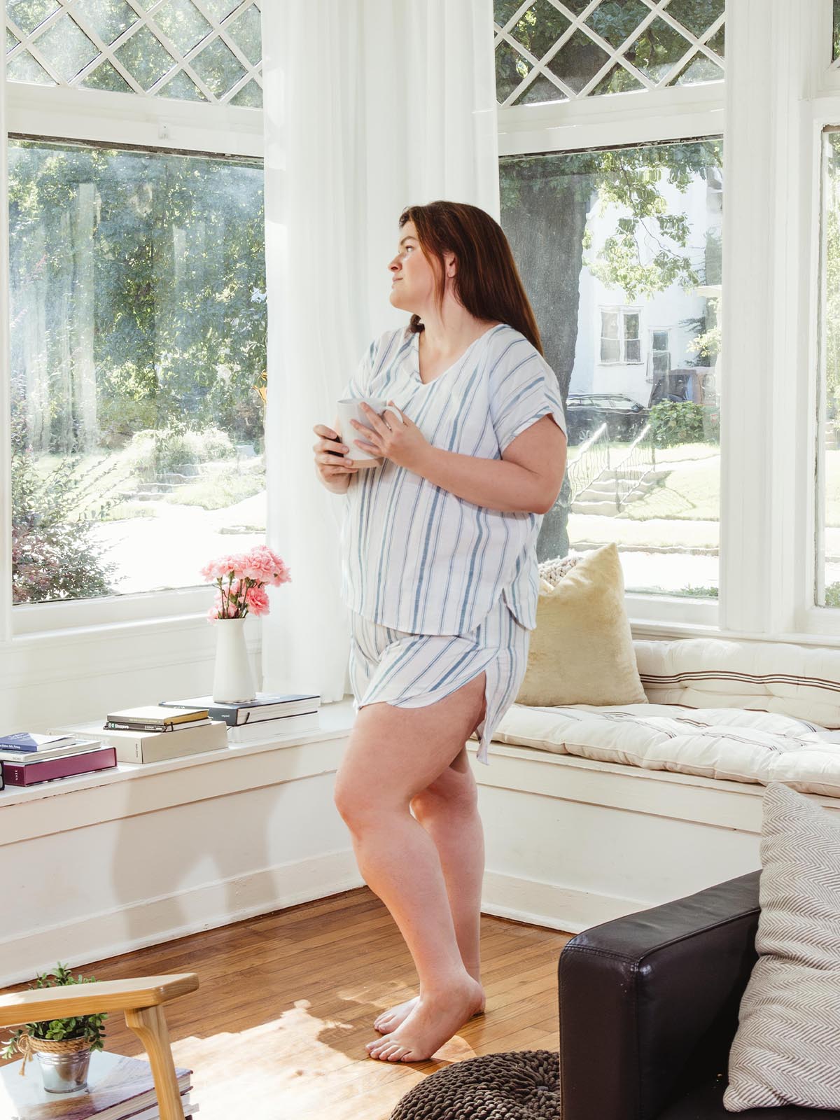 The Rest Collection Sleep Shorts- Blue & White Stripes