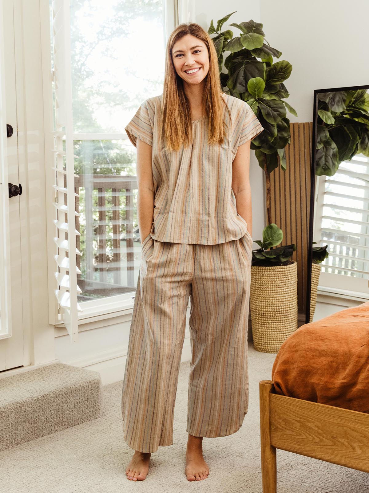 The Rest Collection Sleep Pants - Tan Stripes