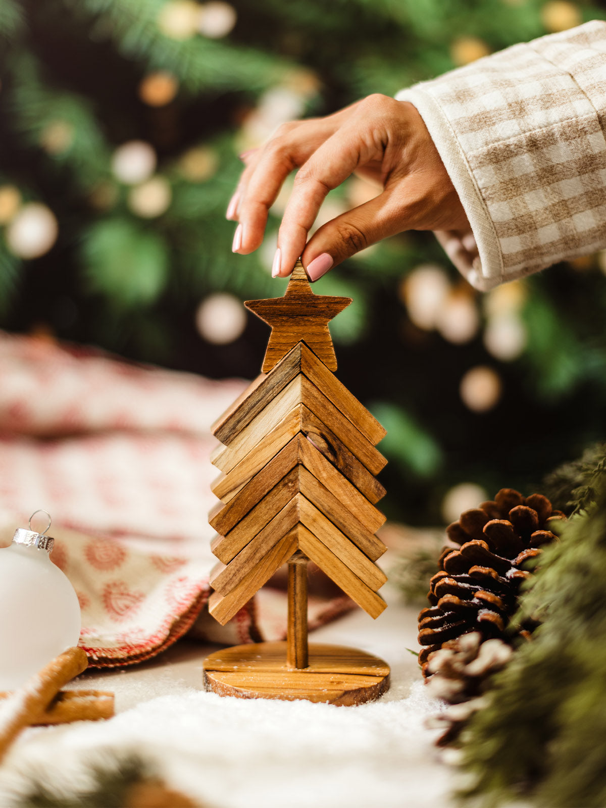 Tabletop Teak Wood Christmas Tree