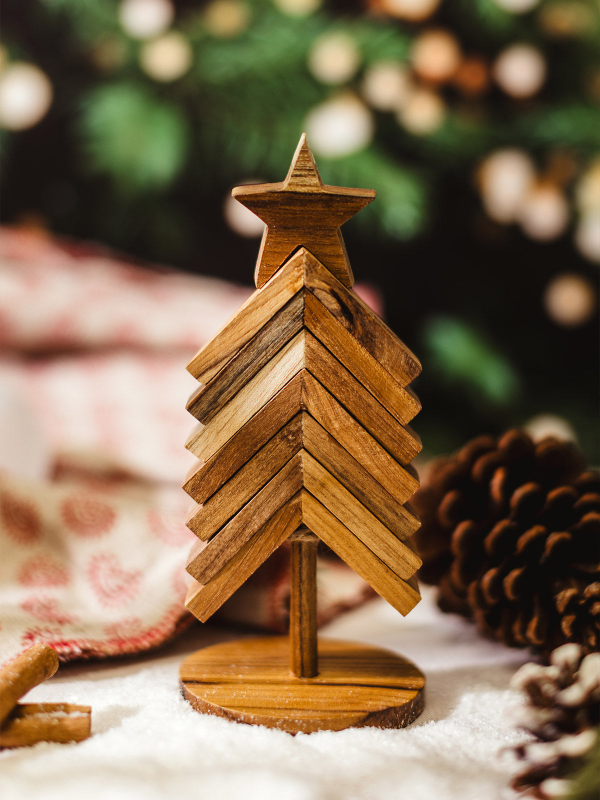 Tabletop Teak Wood Christmas Tree