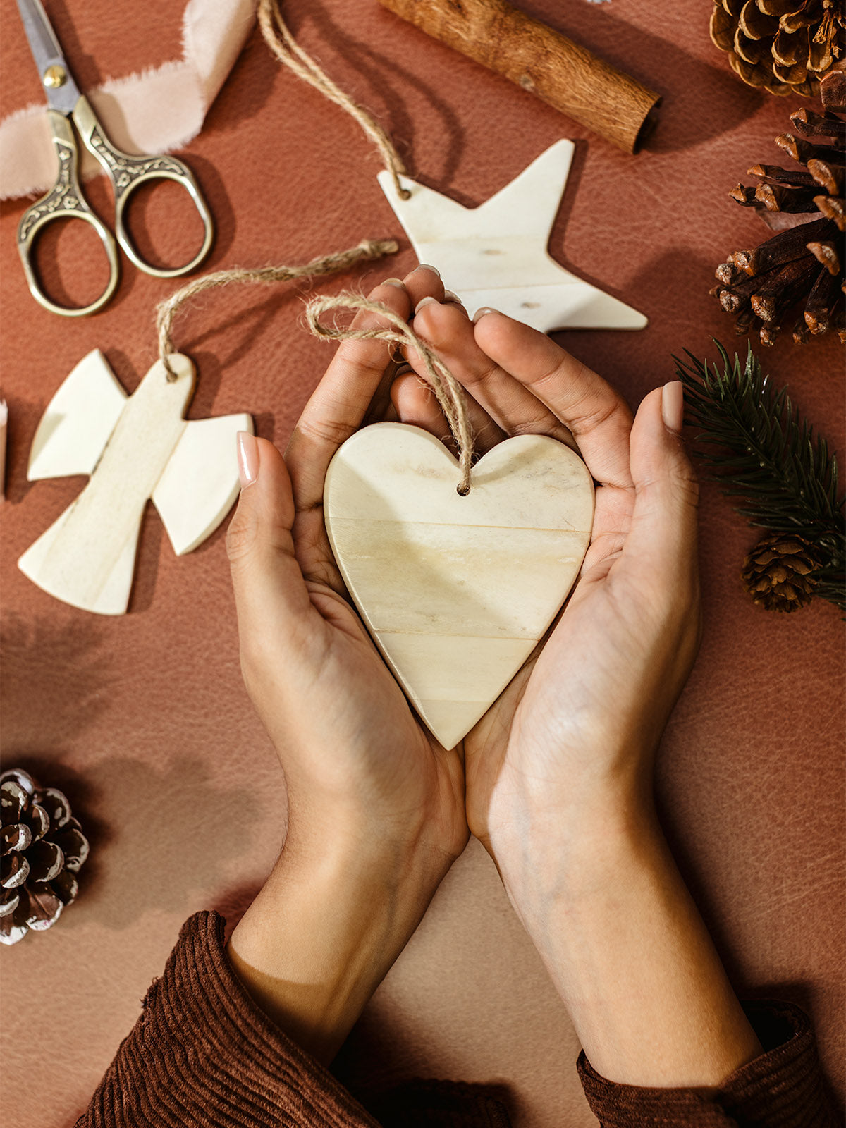 Handmade Bone & Wood Ornament Set