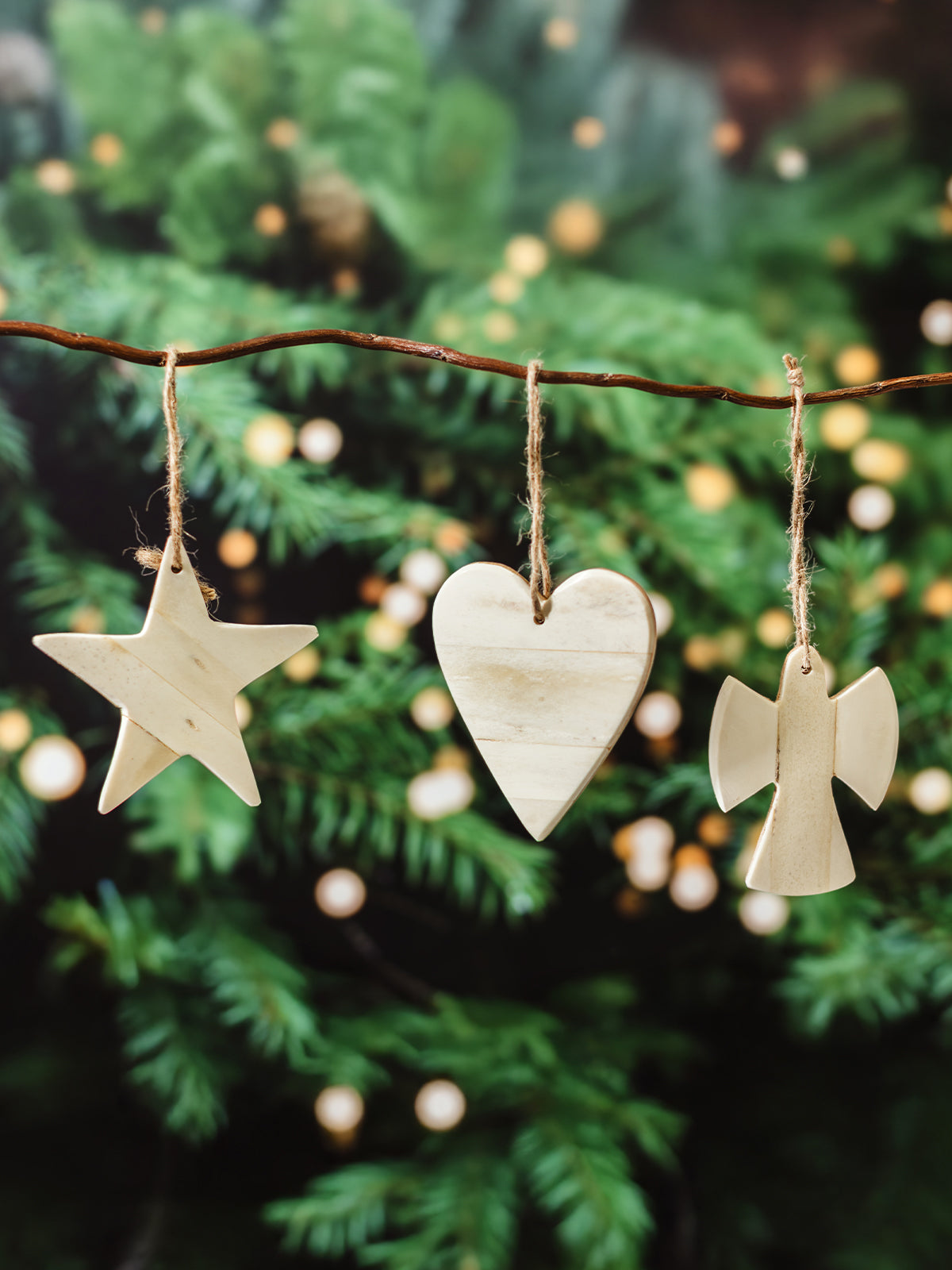 Handmade Bone & Wood Ornament Set