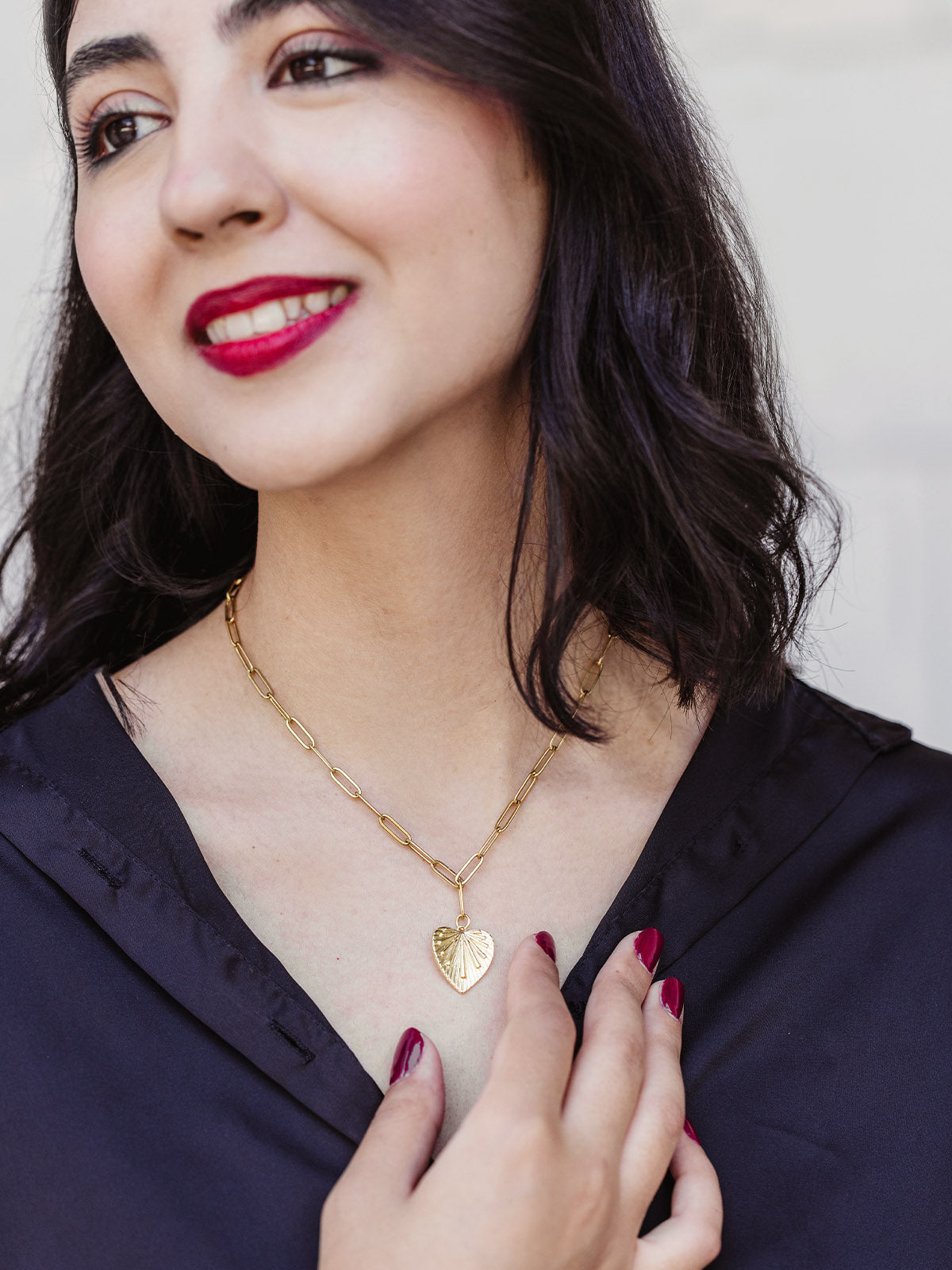 Rae Gold Paperclip Necklace with Heart Pendant