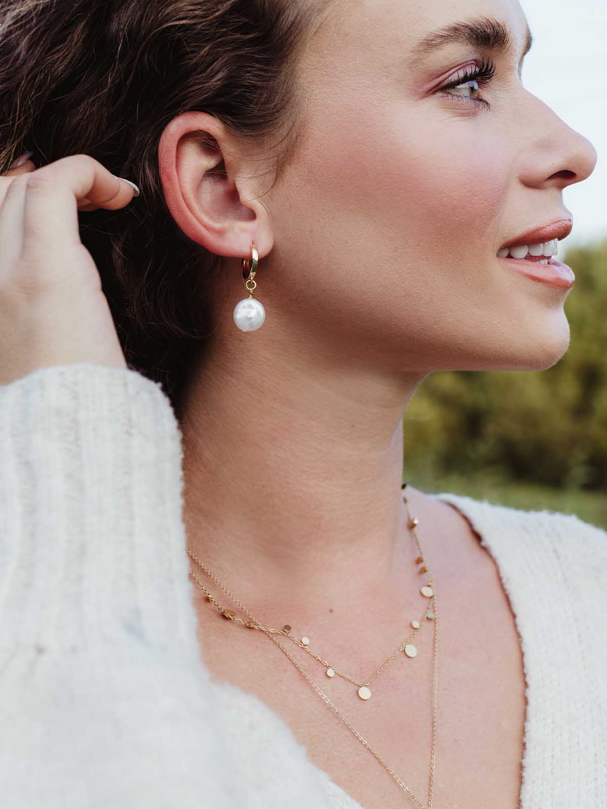 Grace Pearl Huggie Earrings