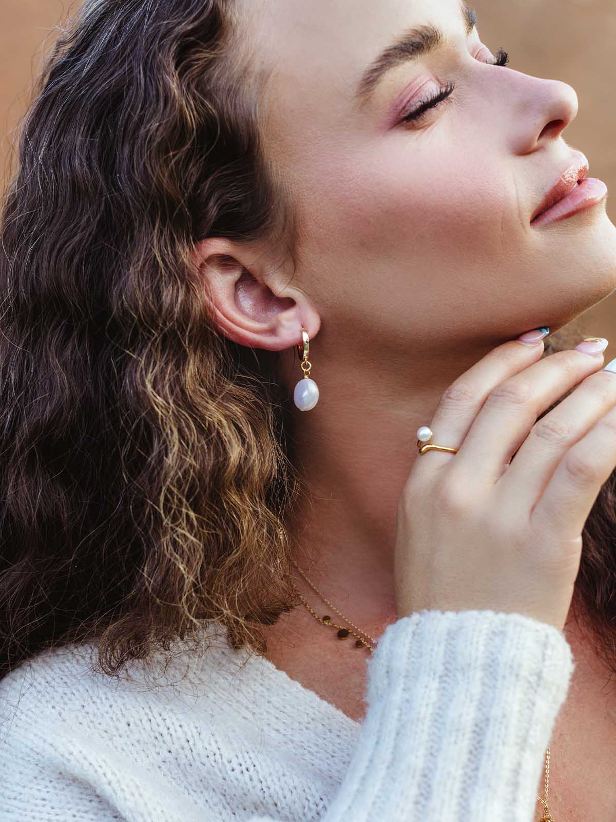 Grace Pearl Huggie Earrings