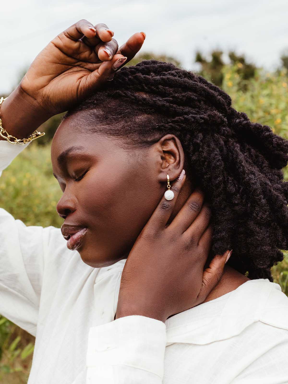 Grace Pearl Huggie Earrings