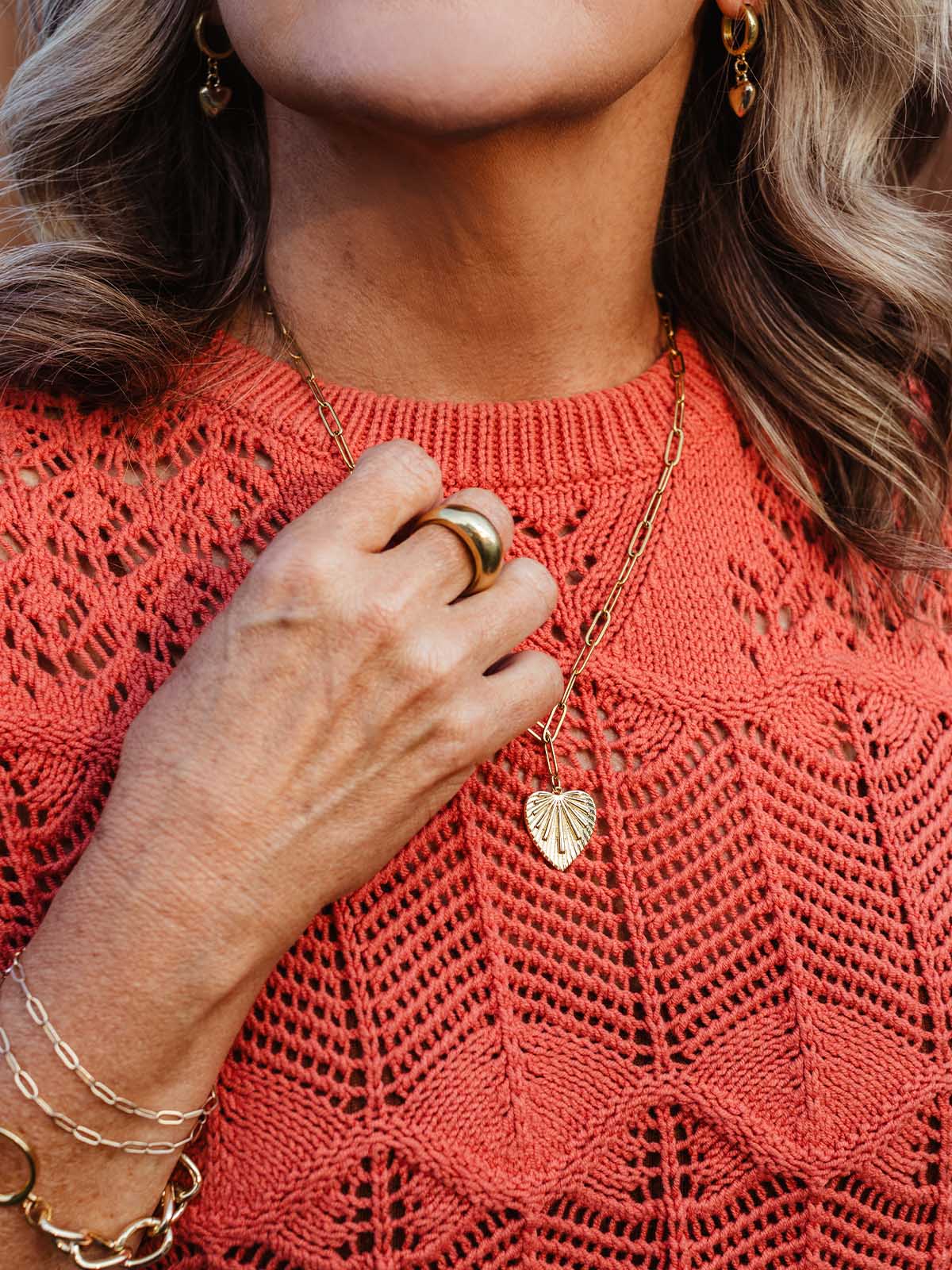 Rae Gold Paperclip Necklace with Heart Pendant