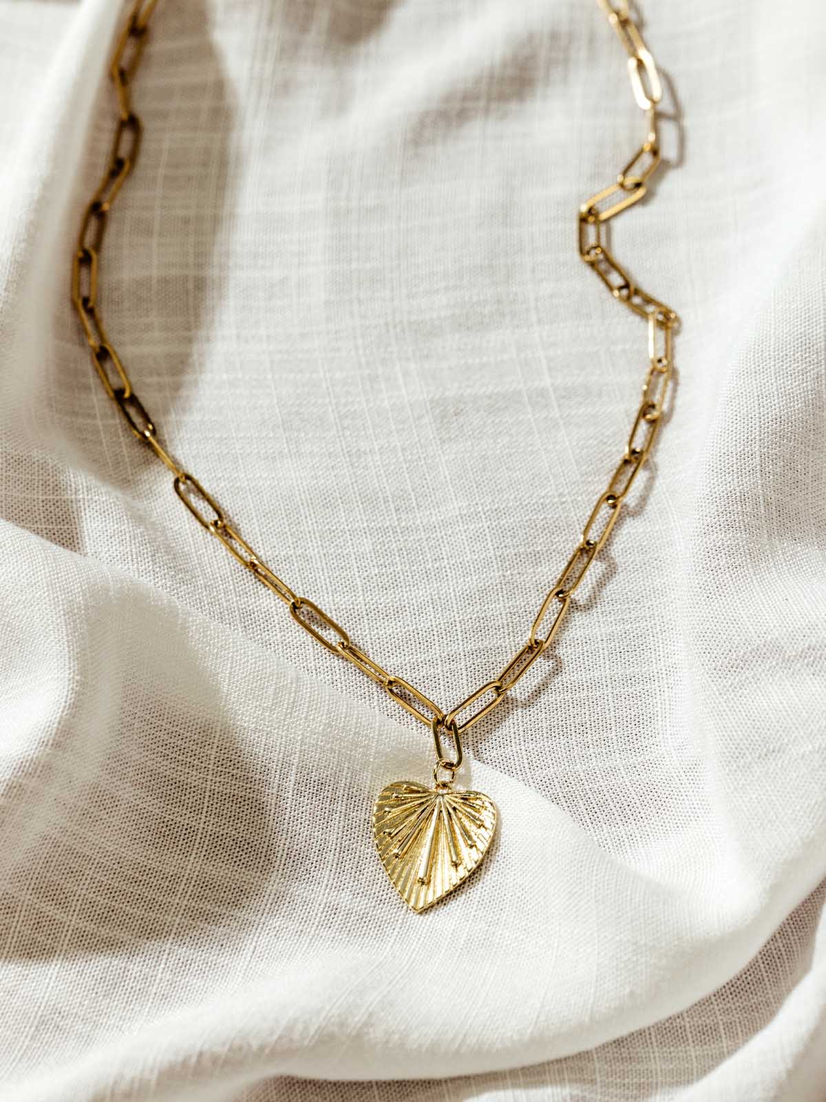 Rae Gold Paperclip Necklace with Heart Pendant