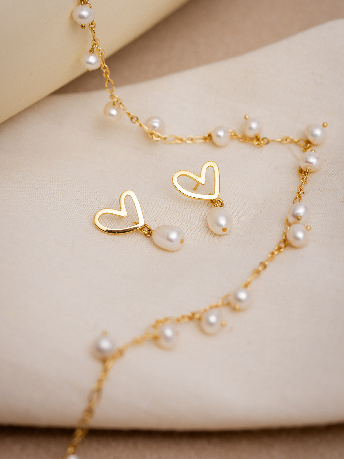 Beautiful Life Gold Heart & Pearl Earrings
