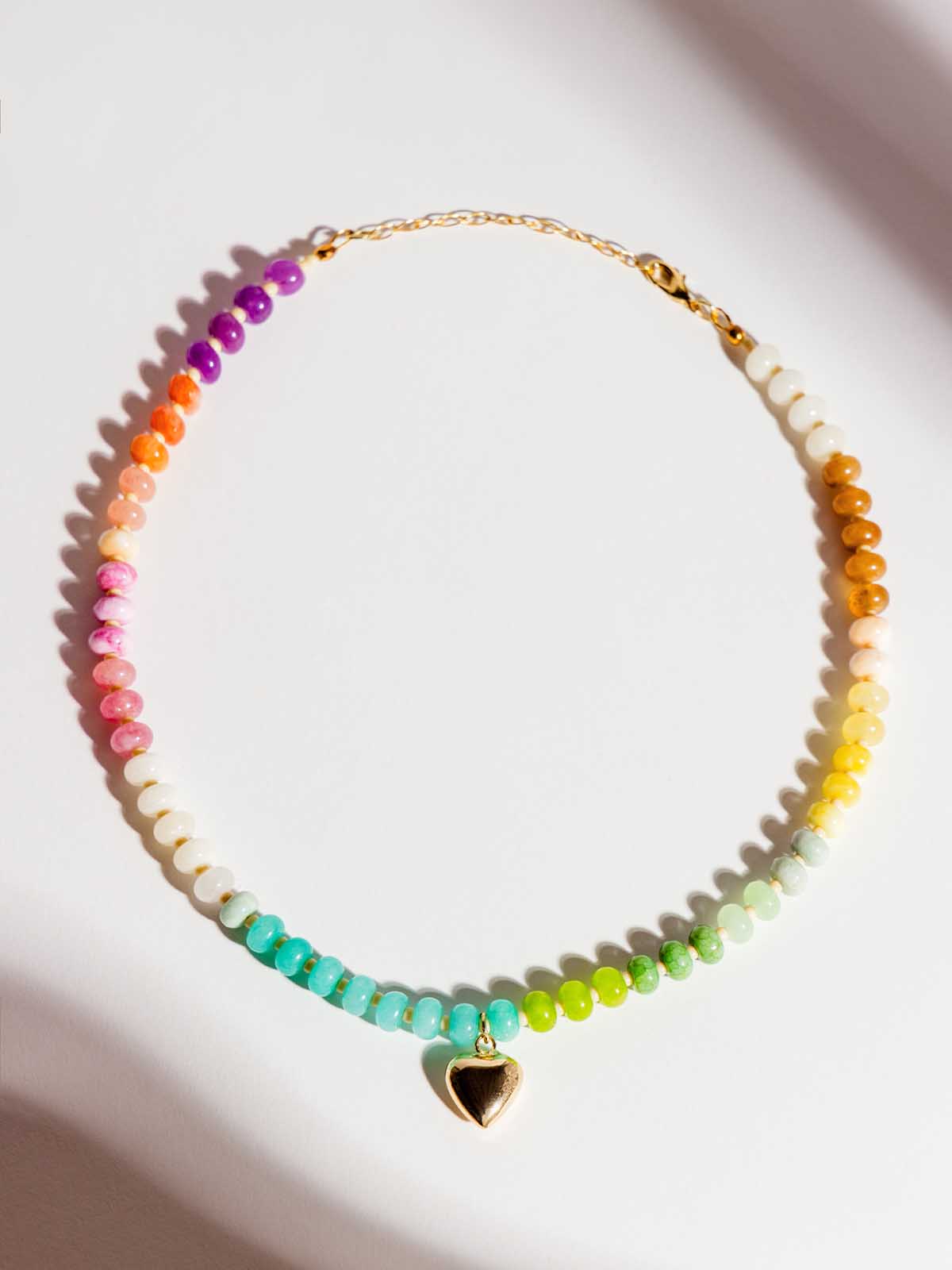 Rosalie Jade Beaded Necklace with Heart Pendant
