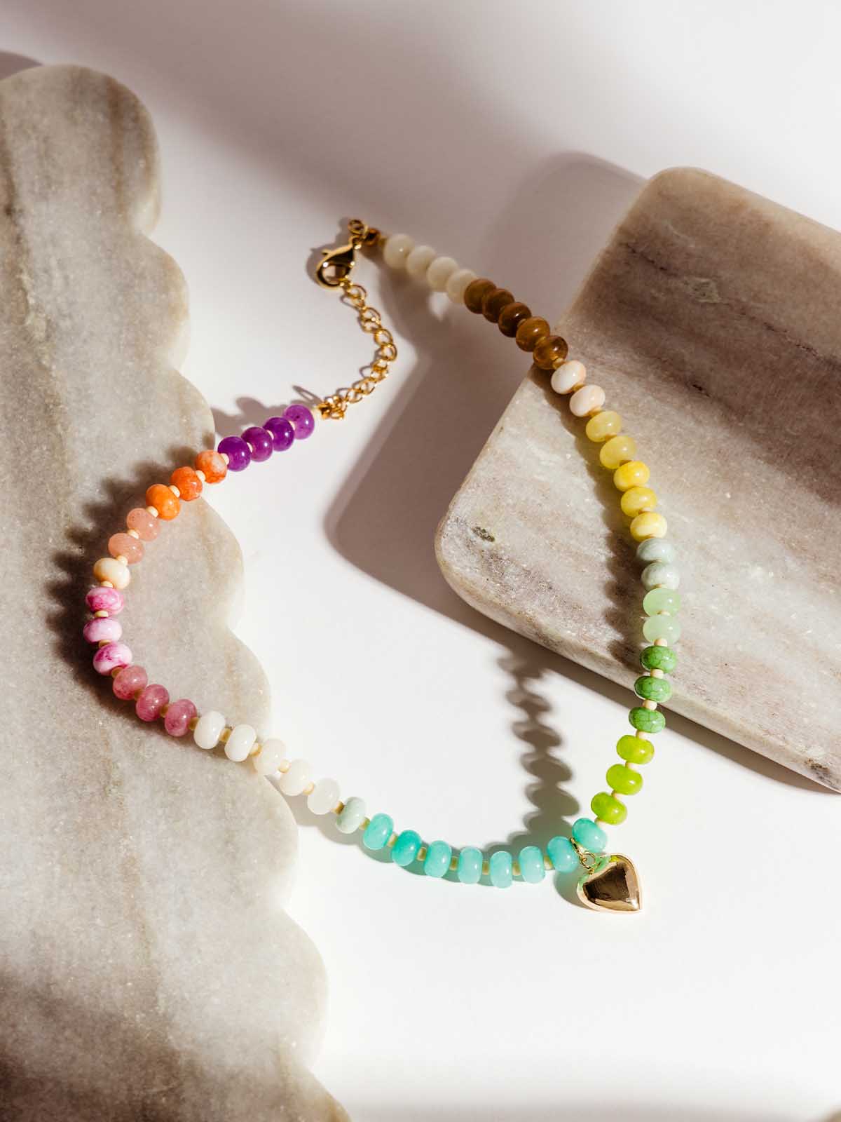 Rosalie Jade Beaded Necklace with Heart Pendant