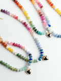 Rosalie Jade Beaded Necklace with Heart Pendant