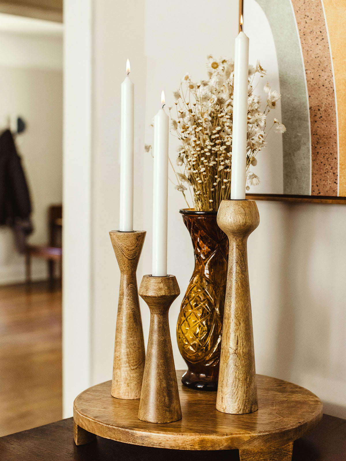Katiera Wooden Candle Holder Set