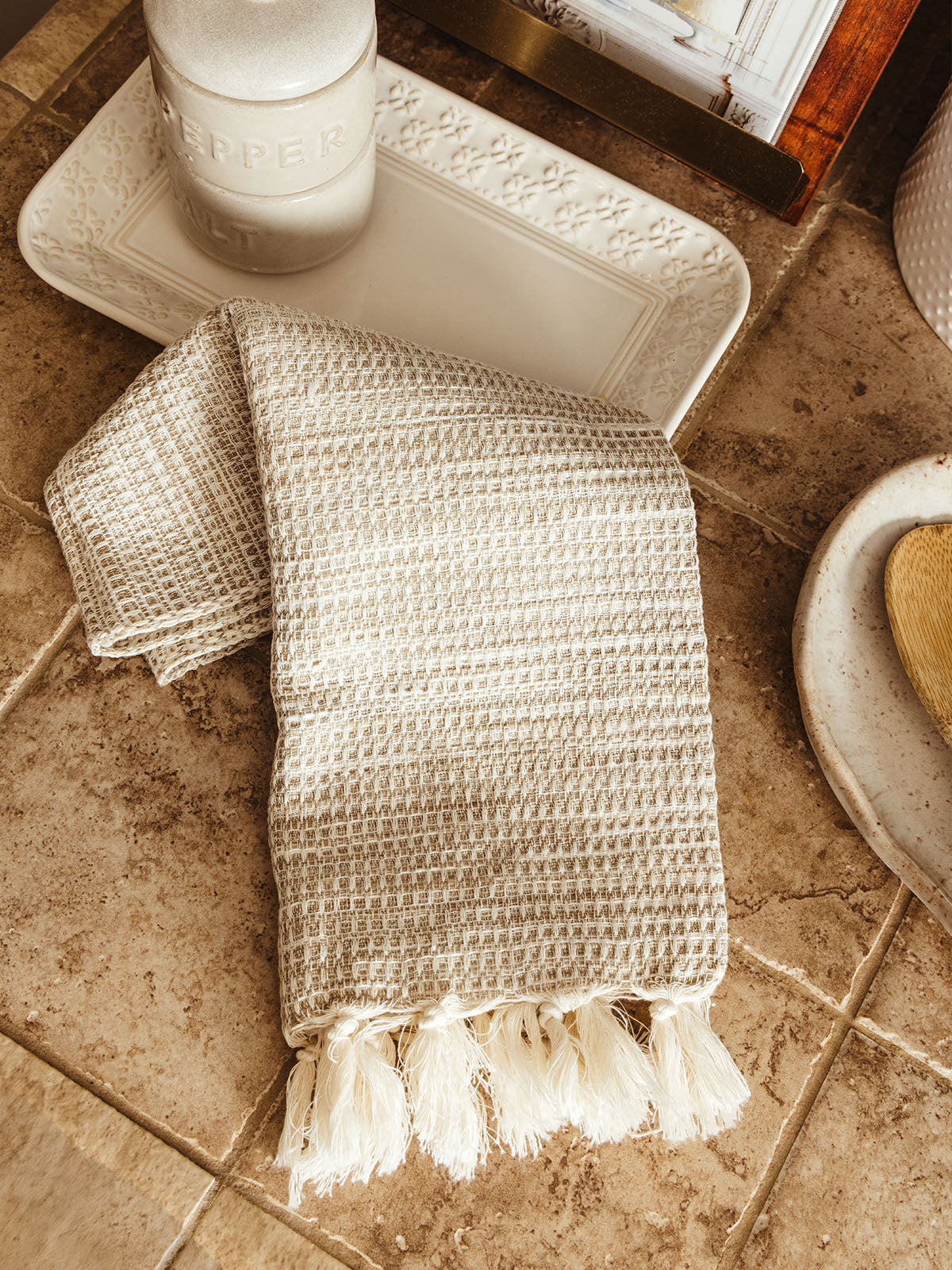 Gray Cotton Hand Towel with Fringe
